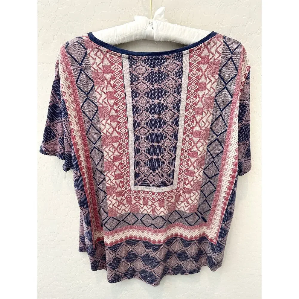 LUCKY BRAND | Blue Rust Boho Print Lightweight Scoop Neck Short Sleeve Tee | XL - Picture 3 of 5